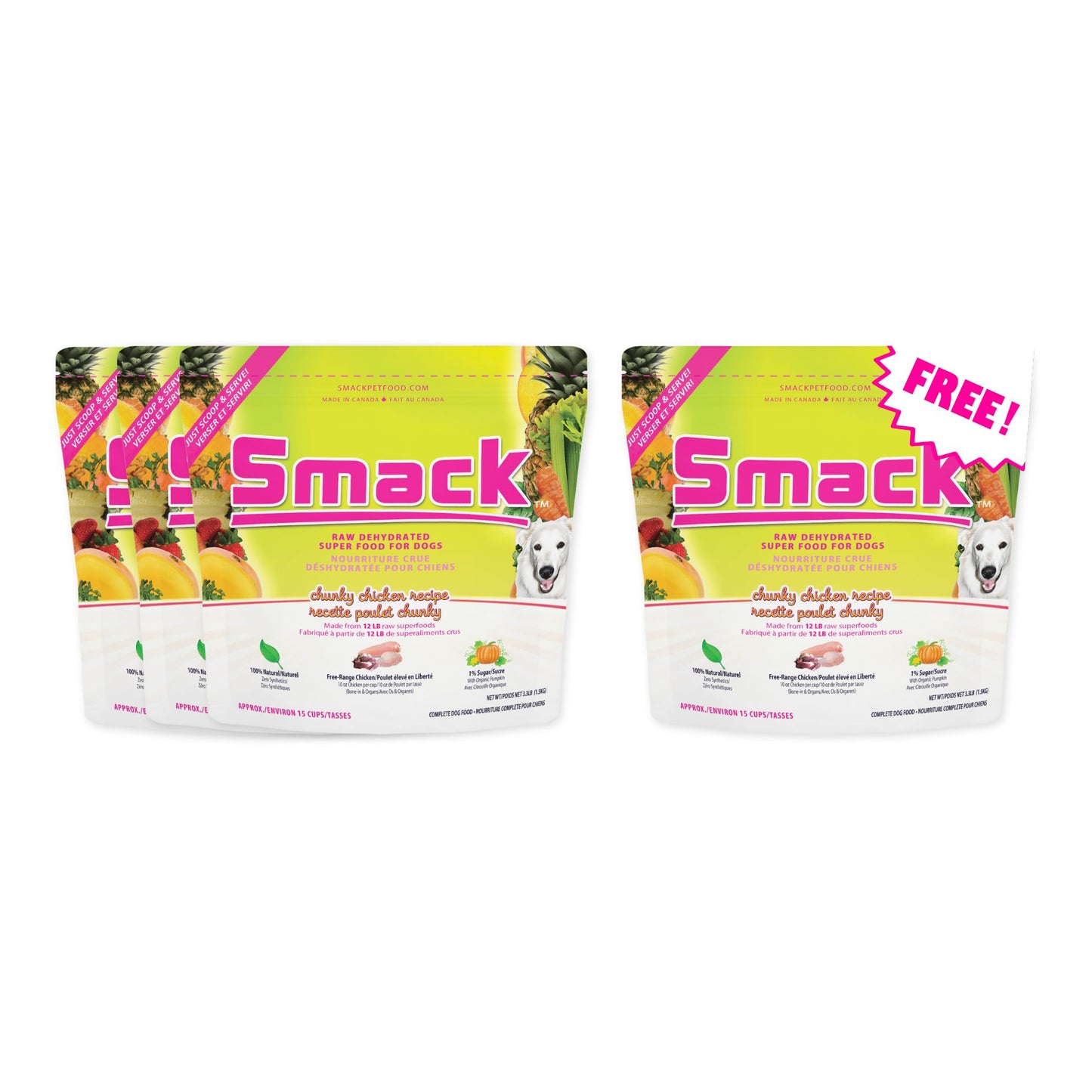 3x Chunky Chicken 1.5kg + FREE Chunky Chicken 1.5kg (Dog) Crunchy Style Smack Pet Food 