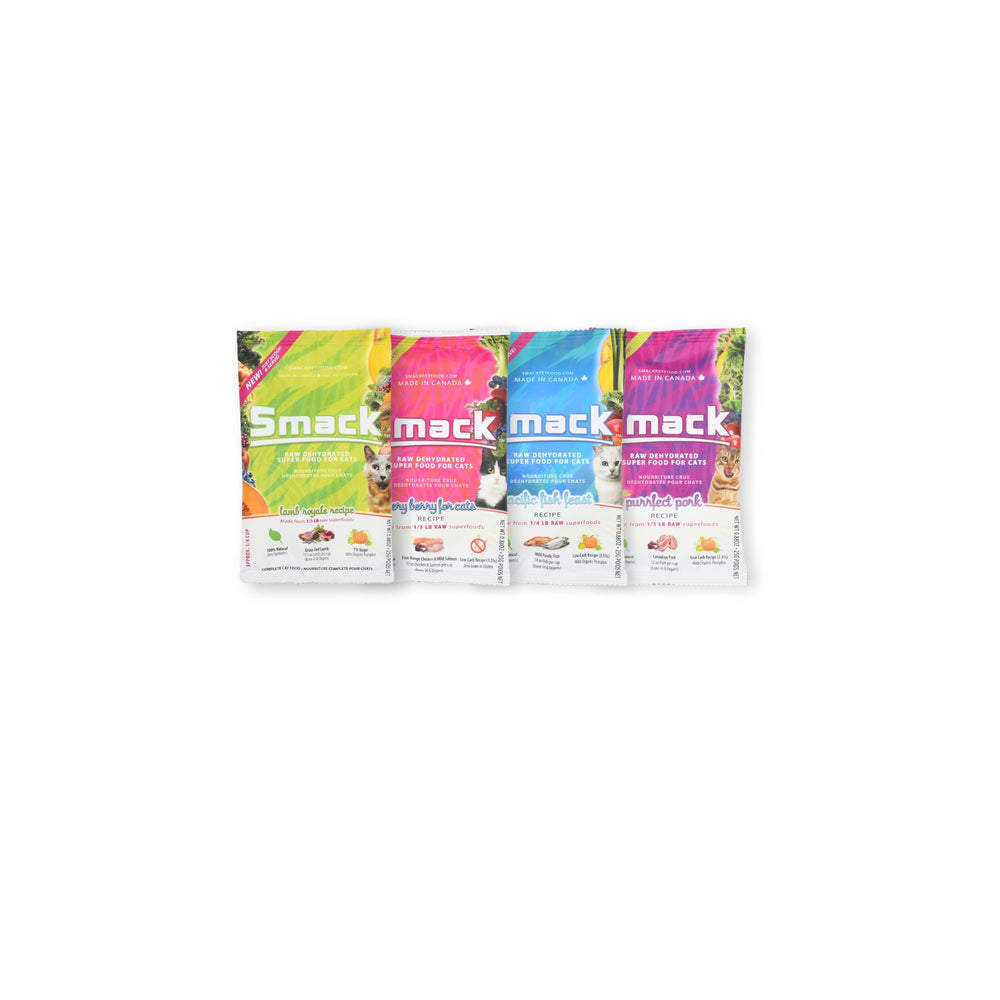 Sample Variety Pack for Cats Crunchy Style Smack Pet Food 8-Pack | 25 g Sample for Cats | 2 of each 4 recipes 