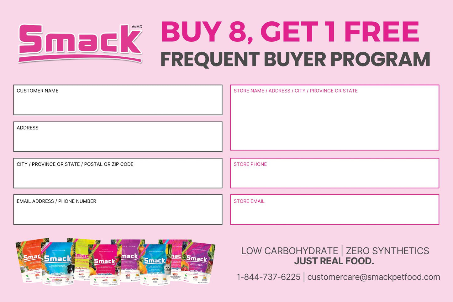 Frequent Buyer Cards Smack Pet Food Pack of 25 