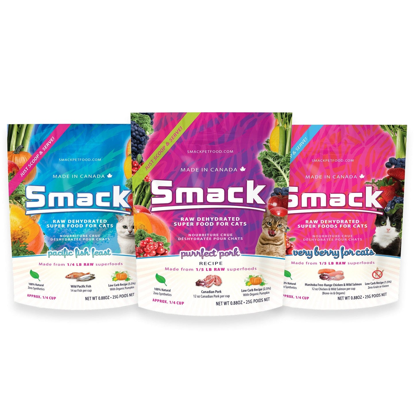 Sample Variety Pack for Cats Crunchy Style Smack Pet Food 3-Pack | 25 g Sample for Cats | 1 of each 3 recipes 